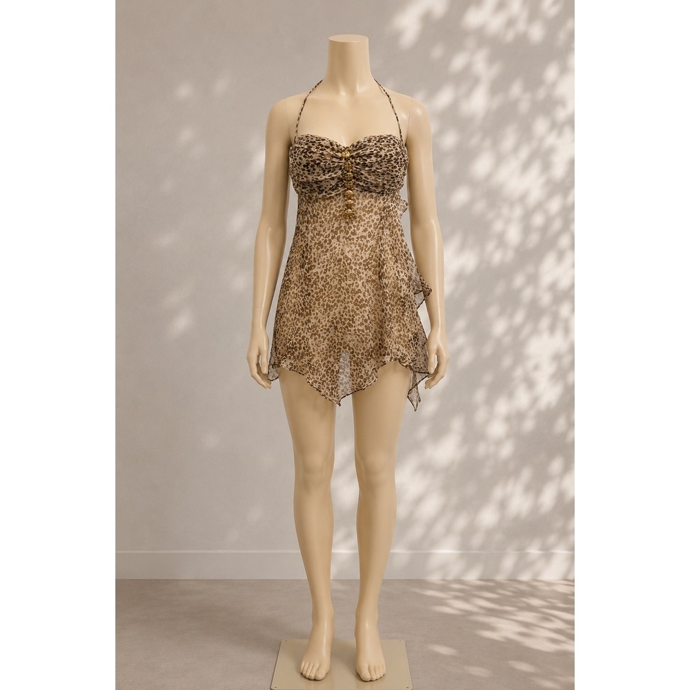 Vintage Y2K Arden B Top Women S Brown Leopard Metallic Halter strap Silk whimsy
